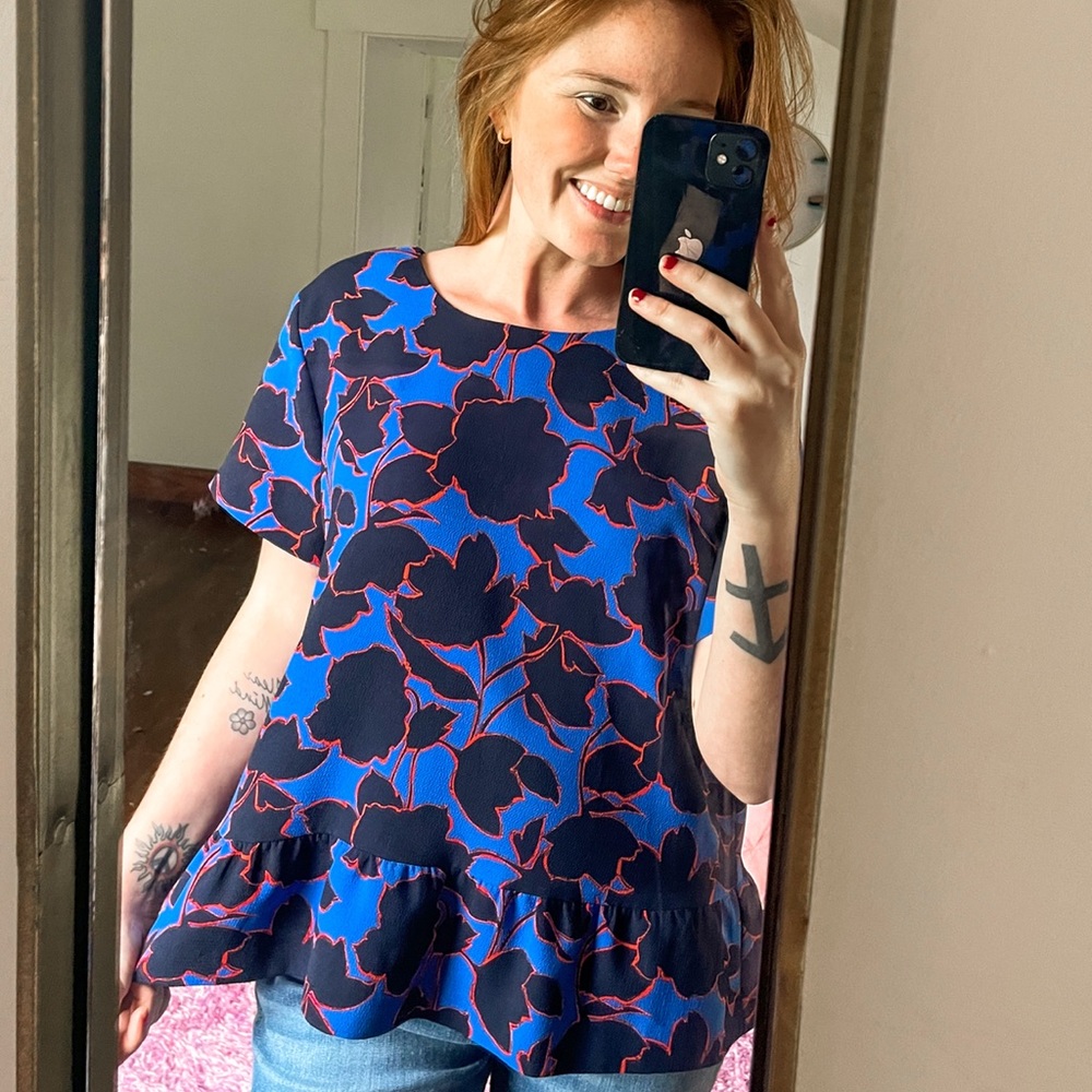 Nordstrom Halogen Blue Wildflower Blouse Size XL